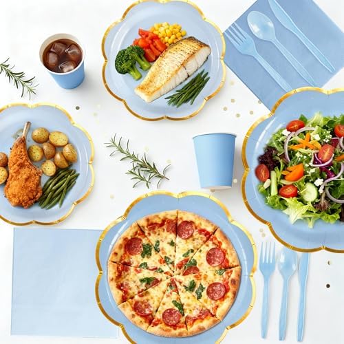 OuMuaMua 350Pcs Blue Paper Plates and Napkins Party Supplies for 50 Guests - Image 5