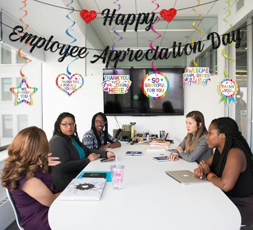 Black Glittery Happy Employee Appreciation Day Banner and Staff Appreciation Hanging Swirl Decorations Thank You Employee Garland Banner Employee Appreciation Day Party Decorations Supplies - Image 6