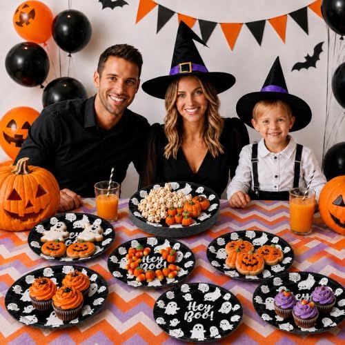 50 Pcs Halloween Oval Hey Boo Paper Plates, 11 x 9 Inch - Image 5