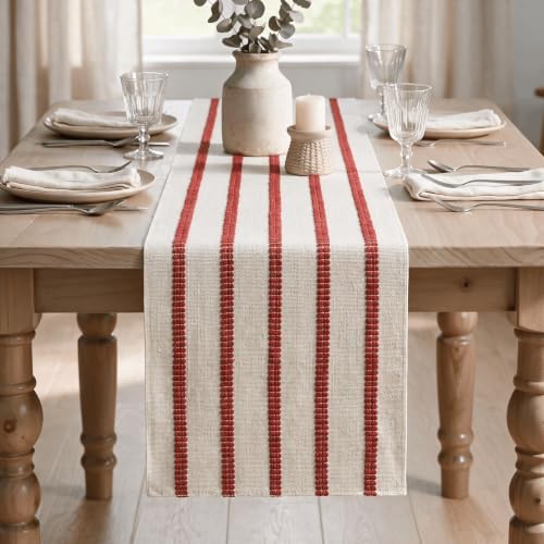 Artoid Mode Red Farmhouse Woven Stripe Christmas Table Runner, Seasonal Holiday Boho Rustic Kitchen Dining Table Decoration for Home Party Decor 12x36 Inch - Image 2