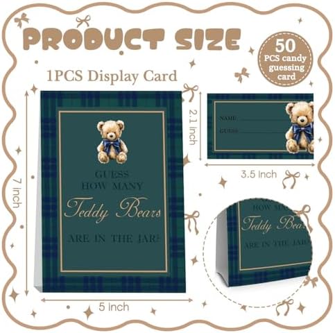 Teddy Bear Baby Shower Decorations,Plaid Guess How Many Baby Shower Game,Guess How Many Teddy Bears are in the Jar, Polo Bear Birthday Party Game & Activities 50 Cards and Sign - Image 2