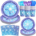 175Pcs Snowflake Paper Plates and Napkin Blue Purple Christms Themed Plate by Gretion