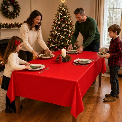 6 Pcs Christmas Plastic Tablecloths, Red Green Gold - Image 7