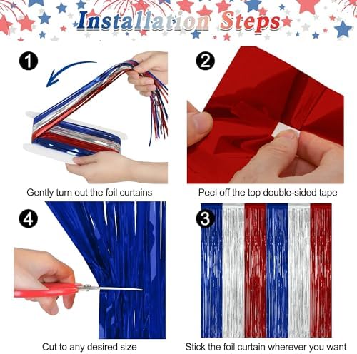 ZATAYE 8 Pack Blue Silver Red Foil Curtain Streamer Decorations - Image 3