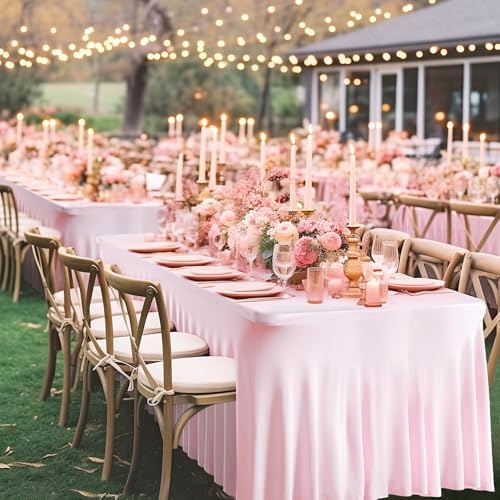 Wish Care 6 Pack Pink Spandex Table Clothes for 6 Foot Rectangle Tables, 6FT Wrinkle Free Fitted Tablecloths Ruffles Design Table Cover for Party, Banquet, Wedding and Events - Image 6