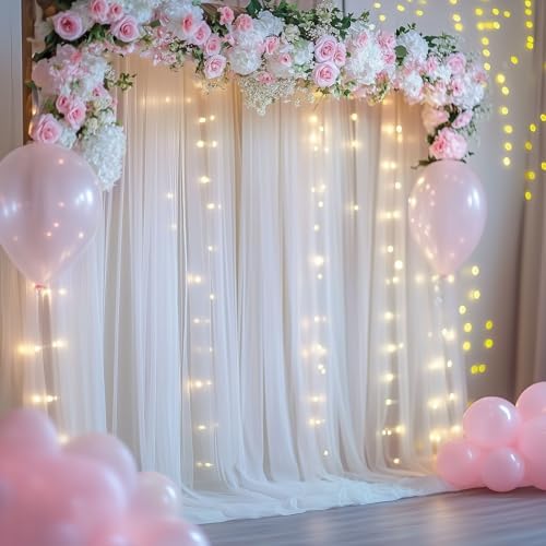 Tulle Backdrop Curtain with Lights 20x8FT Ivory Sheer Tulle Curtains - Image 6