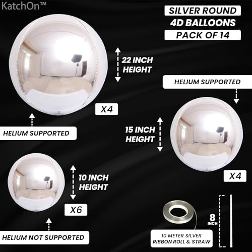 KatchOn Metallic Silver Balloons For Bachelorette Party Decorations 14 Pcs - Image 2