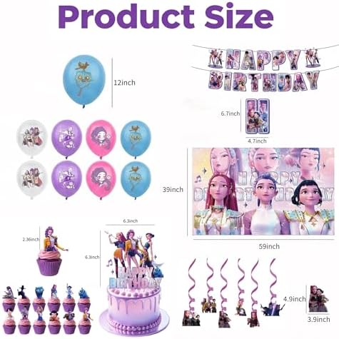 Demon Movie Hunters Birthday Decorations, Cute Party Supplies Set Include Banner, Balloons, Backdrop, Hanging Swirls, Cake Topper, Cake Cupcake Toppers for Boys Girls Cartoon Theme Party - Image 4