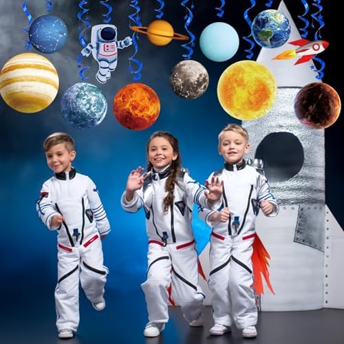 Space Themed Party Decorations - 24 Pcs Outer Space Party Hanging Swirl Decor Solar System Planets Rocket Astronaut Ceiling Steamer for Space Themed Birthday Baby Shower Party Supplies - Image 3