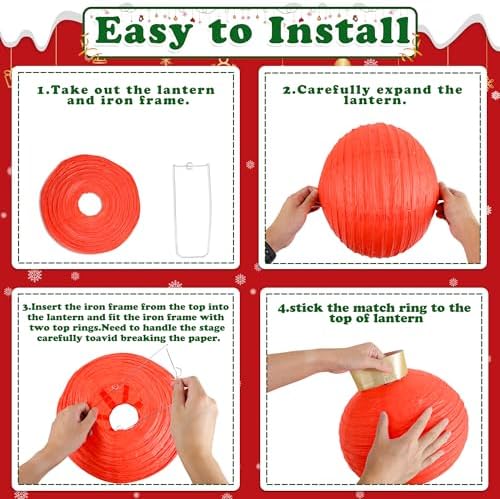 15Pcs Christmas Hanging Paper Lanterns Party Decorations Indoor - Xmas Ornaments Decor for Winter, Birthday Party Ceiling Supplies - Image 3