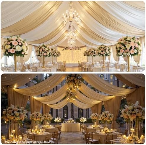 10ftx40ft Camel Khaki Ceiling Curtain for Wedding Parties - Image 4