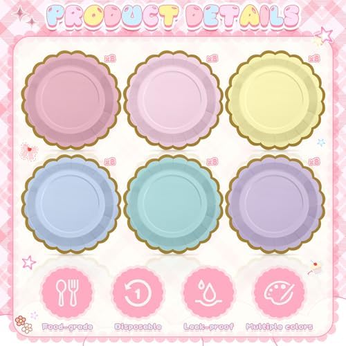 48 Pcs Pastel Paper Plates 9 Inch Scalloped - Image 4