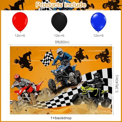 59 Pcs Four Wheeler ATV Quad Bike Birthday Party Supplies, Quad Bike Themed Party Decoration Dirt Bike Backdrop Balloons Cake Cupcake Topper for Four Wheeler ATV Quad Bike Themed Party Decor - Image 2