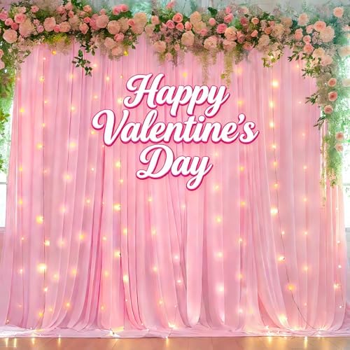 20 x 10ft Baby Pink Backdrop Curtains with Lights String - Image 3