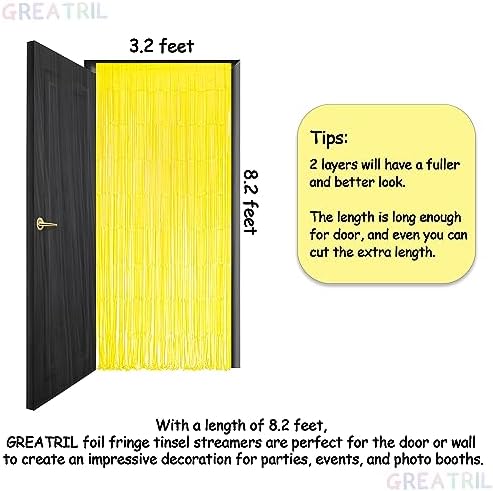 Yellow Streamers Party Backdrop - GREATRIL Foil Fringe for Pineapple/Lemon/Truck/Race Birthdays Party Decoration - 3.2ft X 8.2ft - 2 Packs - Image 6