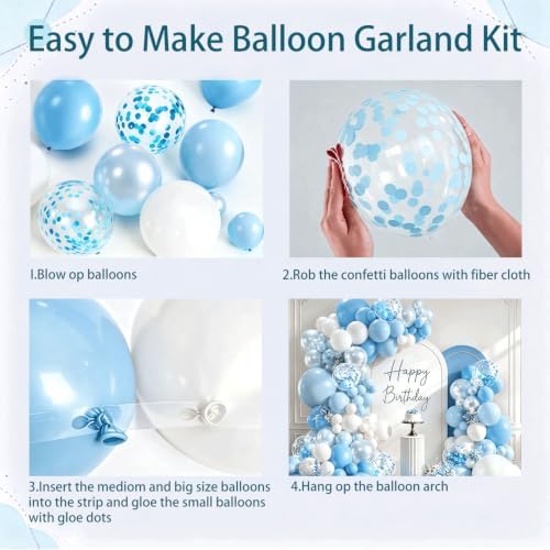 Blocesa Pearl Blue and White Balloons Arch Kit Double Stuffed, Party Decor. - Image 3