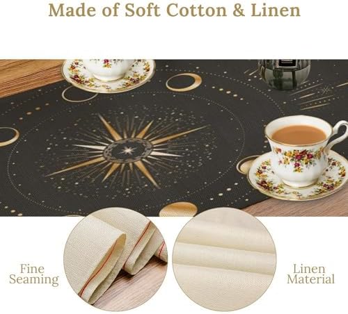 Moon Phase Table Runner Boho Vintage Mystic Celestial Tarot Stars Radial Circles Crescents Dinner Runner for Farmhouse Party Holiday Home Kitchen Dining Table Decoration 13"x70" - Image 5