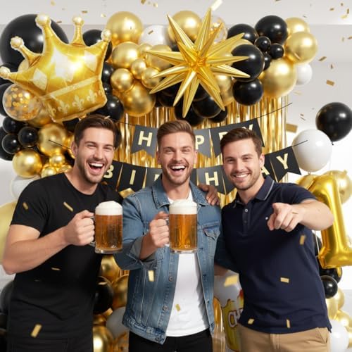 21st Birthday Decorations for Him 150pcs with Number 21 Foil Balloon Fringe Curtains White Black and Gold Balloons Arch Kit for 21st Birthday Decorations Graduation Birthday Balloons for Bed - Image 5