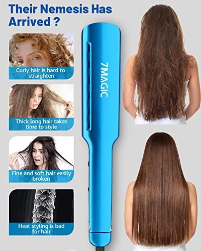 7MAGIC Nano Titanium 1.7" Flat Iron Hair Straightener for Thick Hair, Blue - Image 6