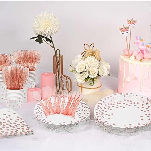 AIRE Rose Gold Paper Plates Set, 350PCS Disposable Dinnerware for 50 Guests - Image 4