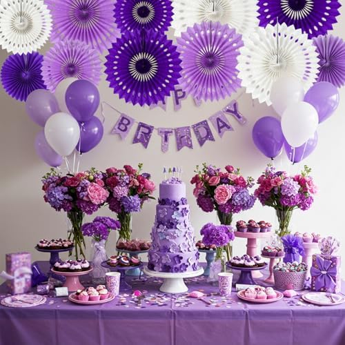 BEISHIDA Honeycomb Round Paper Fans Purple White Hanging Party Decoration - Image 5