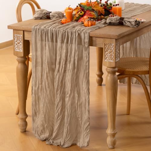 Nude Cheesecloth Table Runner Neutral Boho Fall Runner for Table, 2 Pack - Image 4