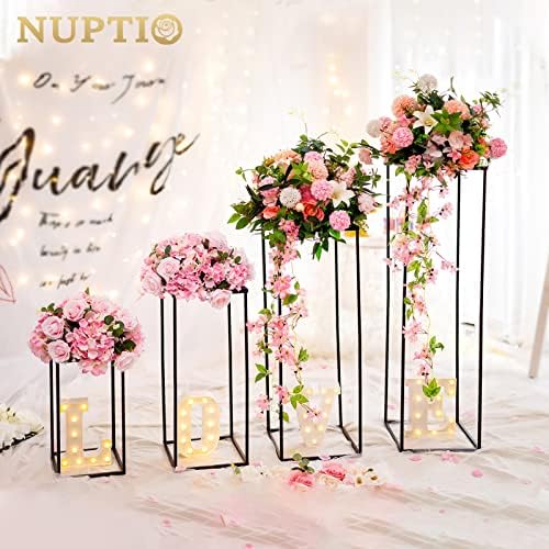 NUPTIO Black Vase Wedding Centerpieces, Geometric Stand, 23.6" Tall, 10 Pcs - Image 4