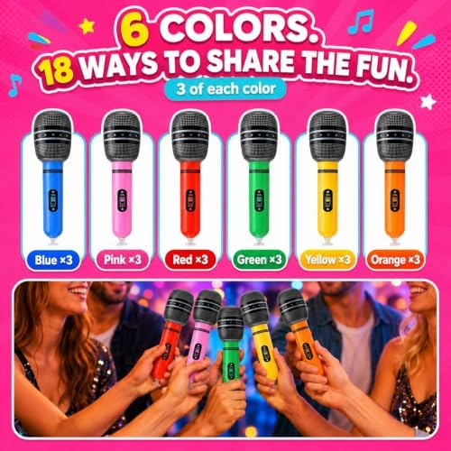 18 Pack Inflatable Microphones with Pump, 10 Inch Karaoke Party Props - Image 7