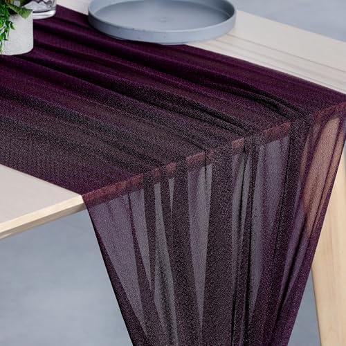 Pack of 15 Chiffon Table Runners 29 x 120 Inch, 14FT Long - Eggplant - Image 2