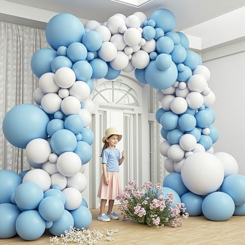 412Pcs Blue and White Balloon Arch Kit, 18 12 10 5 Inch Different Size Light Blue White Balloon Garland Kit for Baby Shower Graduation Birthday Wedding Party Decorations - Image 7