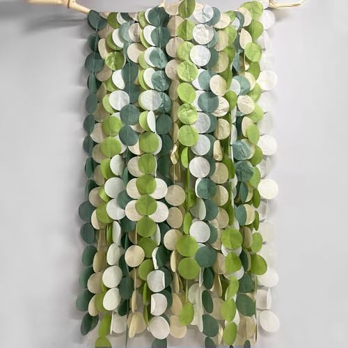 205 Ft Sage Green Party Decorations Oilve Green and Beige Circle Dot Backdrop Garland Tissue Paper Polka Dots Hanging Streamer for Birthday Wedding Engagement Bachelorette Neutral Party Supplies - Image 5
