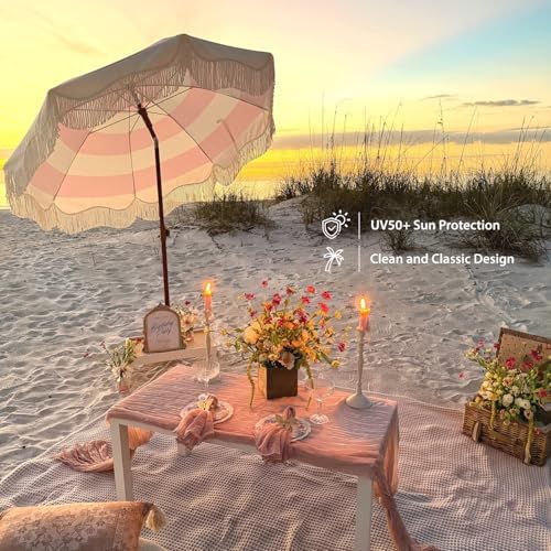 AMMSUN Boho Fringe Umbrella, 6.5ft Outdoor Umbrella with Tassel - Image 4