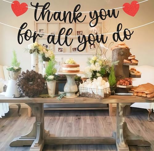 Pre-strung Thank You for All You Do Banner - Black Glitter Appreciation Party Decorations Supplies for Family elders Employee Coworker Staff Teacher, Photo Booth Prop - Image 6