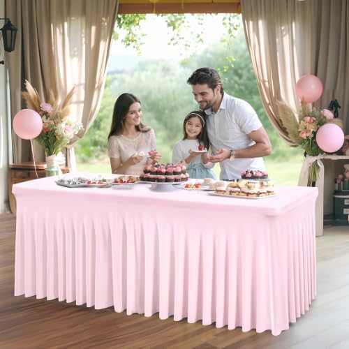2 Packs Baby Pink Spandex Tableclothes for 6 Foot Rectangle Table, Spandex Table Covers 6FT Stretch Table Skirts Rectangle Tables Wrinkle Free Fitted Tablecover for Event, Wedding, Banquet & Parties - Image 4