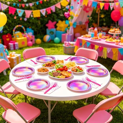 Iridescent 7inch Hot Pink Plates and Napkins for Birthday Party, 50 Guests - Image 5