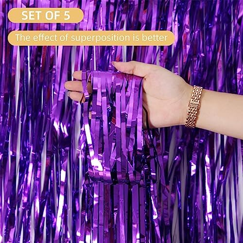 10 Pack Purple Backdrop Curtain 3.2ft x 8.2ft Metallic Tinsel Foil Fringe Curtains Photo Booth Background for Birthday Party Decoration Baby Shower Engagement Wedding Christmas Decoration (Purple) - Image 2