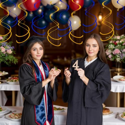 Ceiling Swirl Foil Decorations Hanging Plastic Streamer Themed Swirl Party for Graduation Celebration, Pack of 28 (Blue and Gold) - Image 7