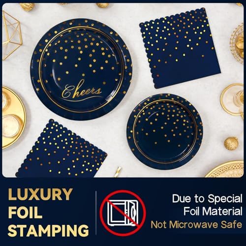 168Pcs Blue and Gold Paper Plates and Napkins Party Supplies for 24 Guest - Image 5