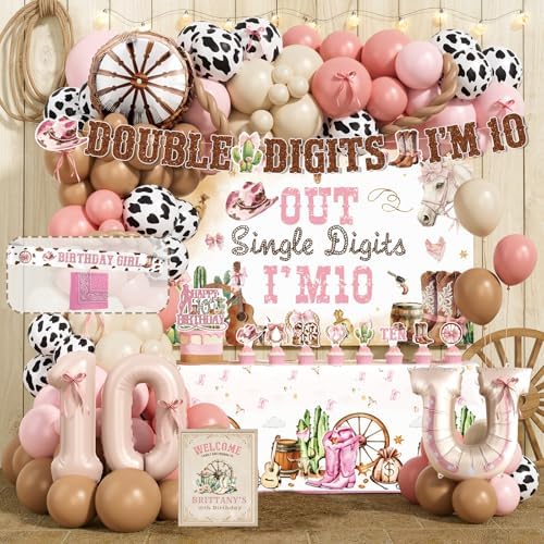 Out Single Digits I’M 10 Cowgirl Birthday Decorations for Girl, Pink Rodeo Party Decoration 10 Year Old Western Party Supplies with Double Digits Backdrop, Banners, Tablecloth, Cake Cupcake Topper by Unknown