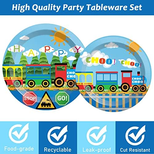 200Pcs Train Party Plates and Napkins Train Birthday Party Supplies Transportation Disposable Paper Decoration for Kids Birthday With Dinner Plates Dessert Plates Napkins Plastic Forks, Serves 50 - Image 3