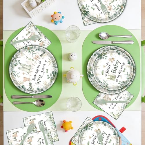 Baby Shower Tableware Set - 96 Pcs A Sweet Baby is on His Way Sage Green Baby Shower Plates Napkins Forks Decorations, Greency Party Dinnerware Supplies for Boys Serves 24 - Image 6
