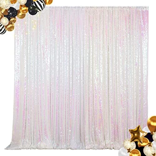 ShinyBeauty 7FTX7FT Iridescent White Sequin Backdrop | Glitter Wedding Photo Booth Background | Sparkly Shimmer Baby Shower Decor | No Dropping Sequins | Dense Backdrops Design by ShinyBeauty
