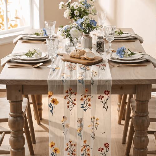 Artoid Mode Wildflower Milky White Embroidery Table Runner 120 Inch 10FT - Image 2