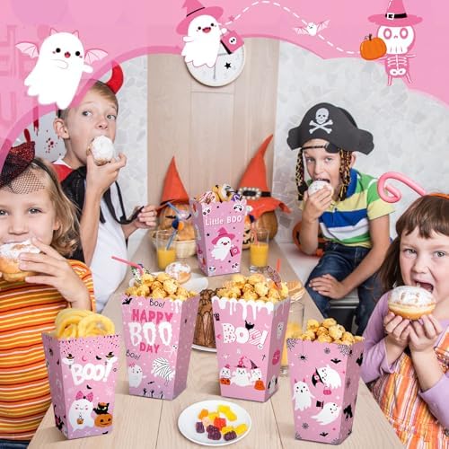 Gueevin 24 Pcs Halloween Popcorn Boxes Pink Ghost Treat Boxes - Image 5