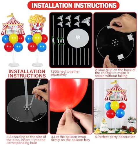 Naozinebi 4 Sets Carnival Circus Birthday Party Balloons Stand Kit Decor - Image 3