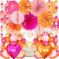 Hot-Pink Orange Birthday Decoration for Women Girl, Fall Peach Burnt-Orange Gold Balloon Décor-Happy Banner, Streamers Lanterns Honeycomb, Tissue Flowers Pom Poms Fan, Boho Sunset Autumn Party Décor by Vztipki