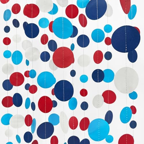 Nautical Party Decorations Circle Dot Garland Navy Blue Red White Hanging Paper Polka Dot Streamer for Nautical Pirate Ahoy Achor Birthday Wedding Bridal Shower Bachelorette Party Supplies by pinkblume