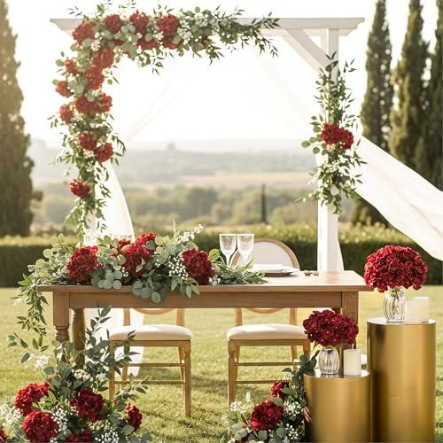 Auihiay 64Pcs Burgundy Hydrangea Artificial Flowers Bulk, Silk Hydrangeas - Image 5