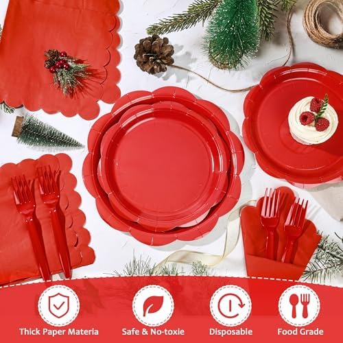 96 Pcs Red Paper Plates and Napkins Set Party Supplies Serve for 50 Guest - Image 4