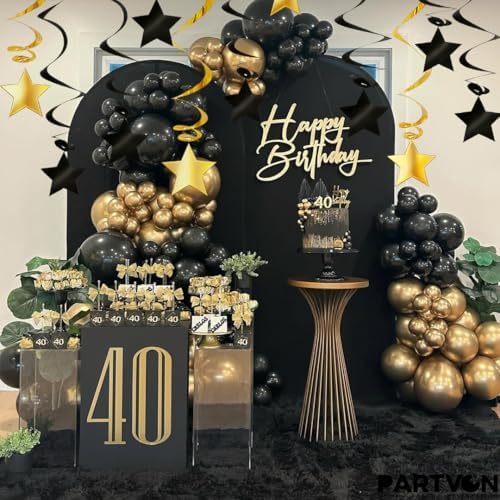 Black Gold Hanging Swirl Decorations - 32 Pcs Metallic Ceiling Swirls with Foil Stars, Plastic Streamers for Graduation 2026, Birthday, Wedding, New Year's Eve, Engagement Party Supplies - Image 4